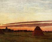 克劳德莫奈 - Grainstacks at Chailly at Sunrise